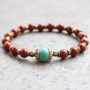 Turquoise and Red Jasper Mala Beaded Bracelet